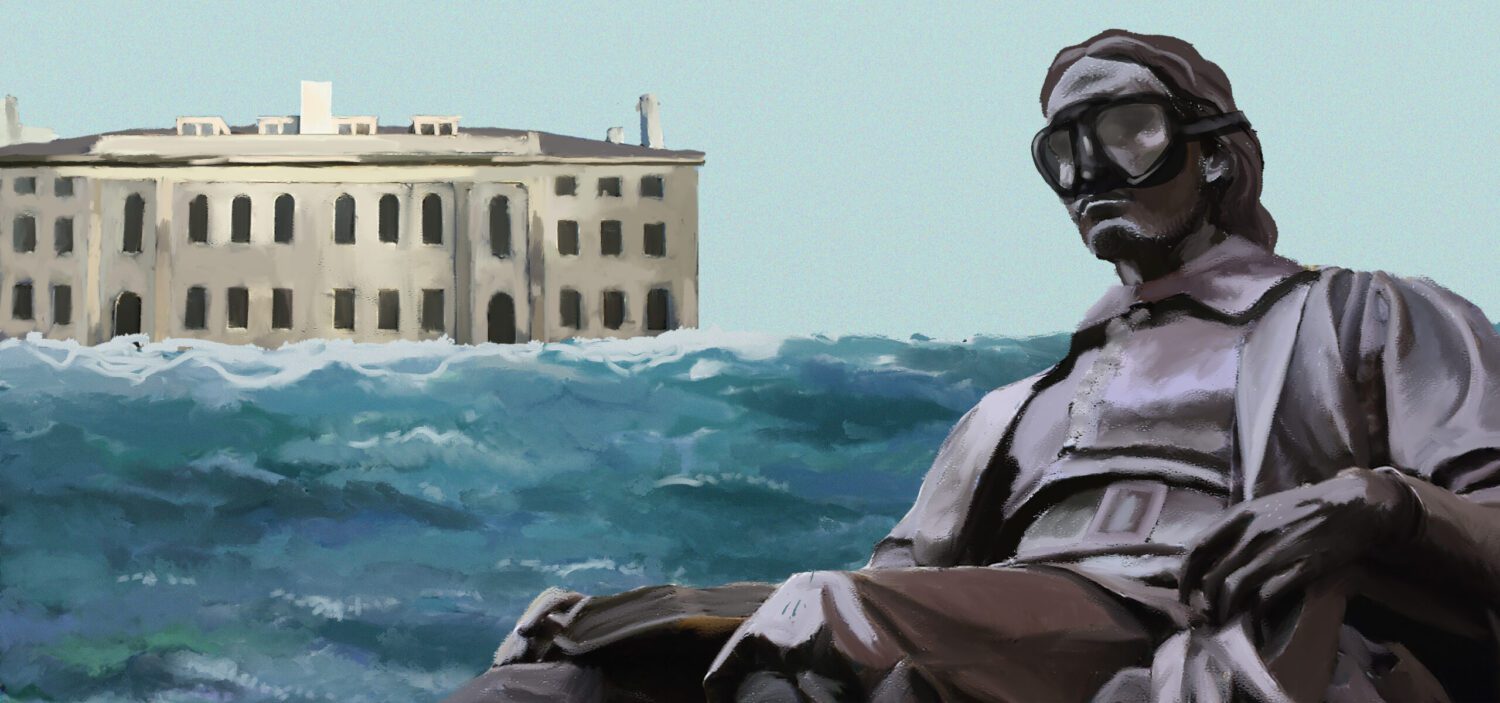 John Harvard Statue by the water
